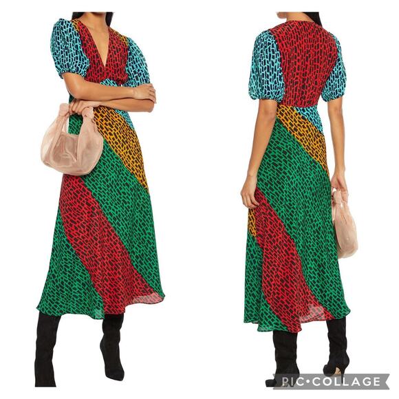 RIXO‎ LONDON Amber Printed Silk Midi Dress - Picture 1 of 12